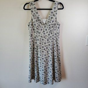 Garnet Hill black and white floral daisy print sleeveless dress 10 p wedding
